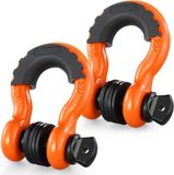 VEVOR 3/4" D-Ringbeugel, 2-Pack Gelegeerde Stalen Beugels 62832 Lbs (28,5 Ton) Breeksterkte Met 7/8" Schroefpen, Isolatoren en Ringen, Zware Off-Road Voertuigbergingsbeugel voor Jeep-Truck, Oranje