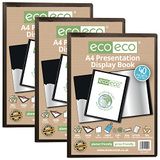 eco-eco Eco004x3 présentoir avec 40 pochettes, A4, 50% recyclé, noir, 3 pièces