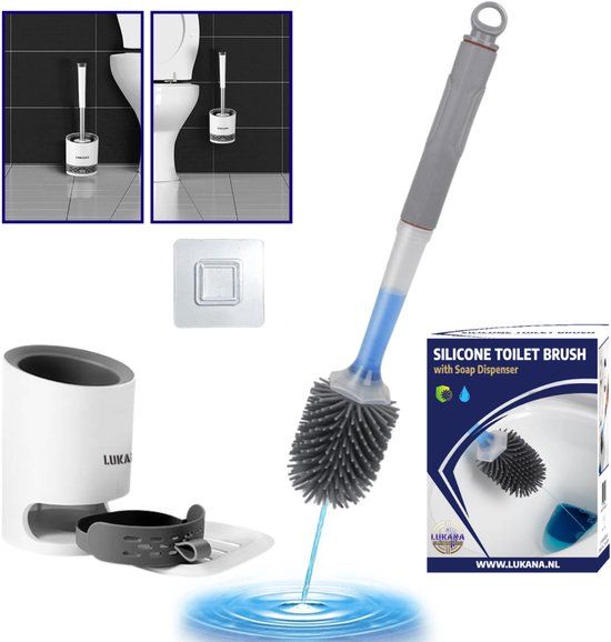 Lukana Siliconen WC Borstel met Zeepdispenser - Wit - Vrijstaand of Hangend