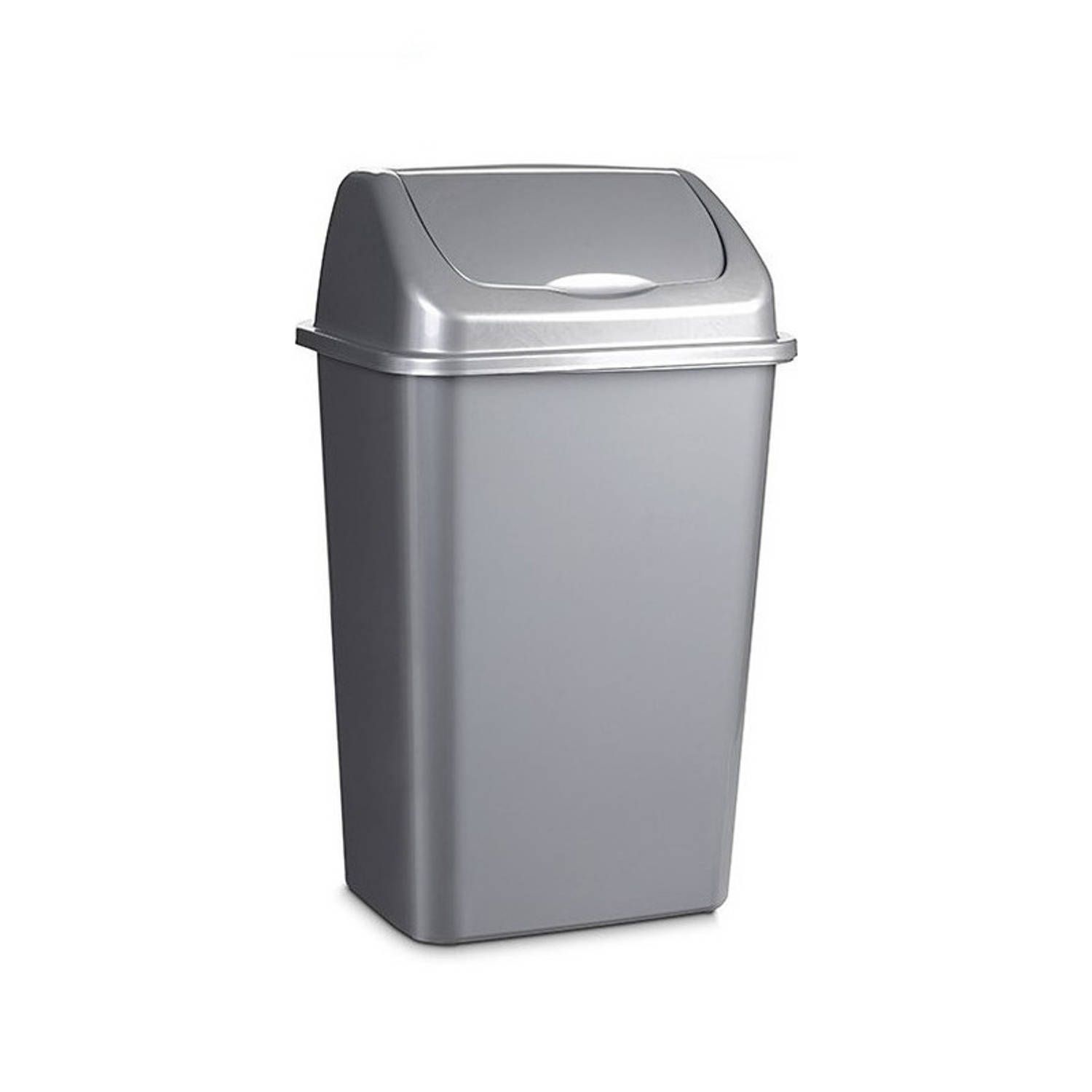 Forte Plastics Kunststof afvalemmer zilver 50 liter met deksel - 40 x 35 x 68 cm