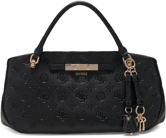 GUESS Carmella 3 Comp Satchel Black Logo Zwart