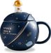 Mok met astronautenprint, koffiekop met deksel en lepel, 400 ml, donkerblauw