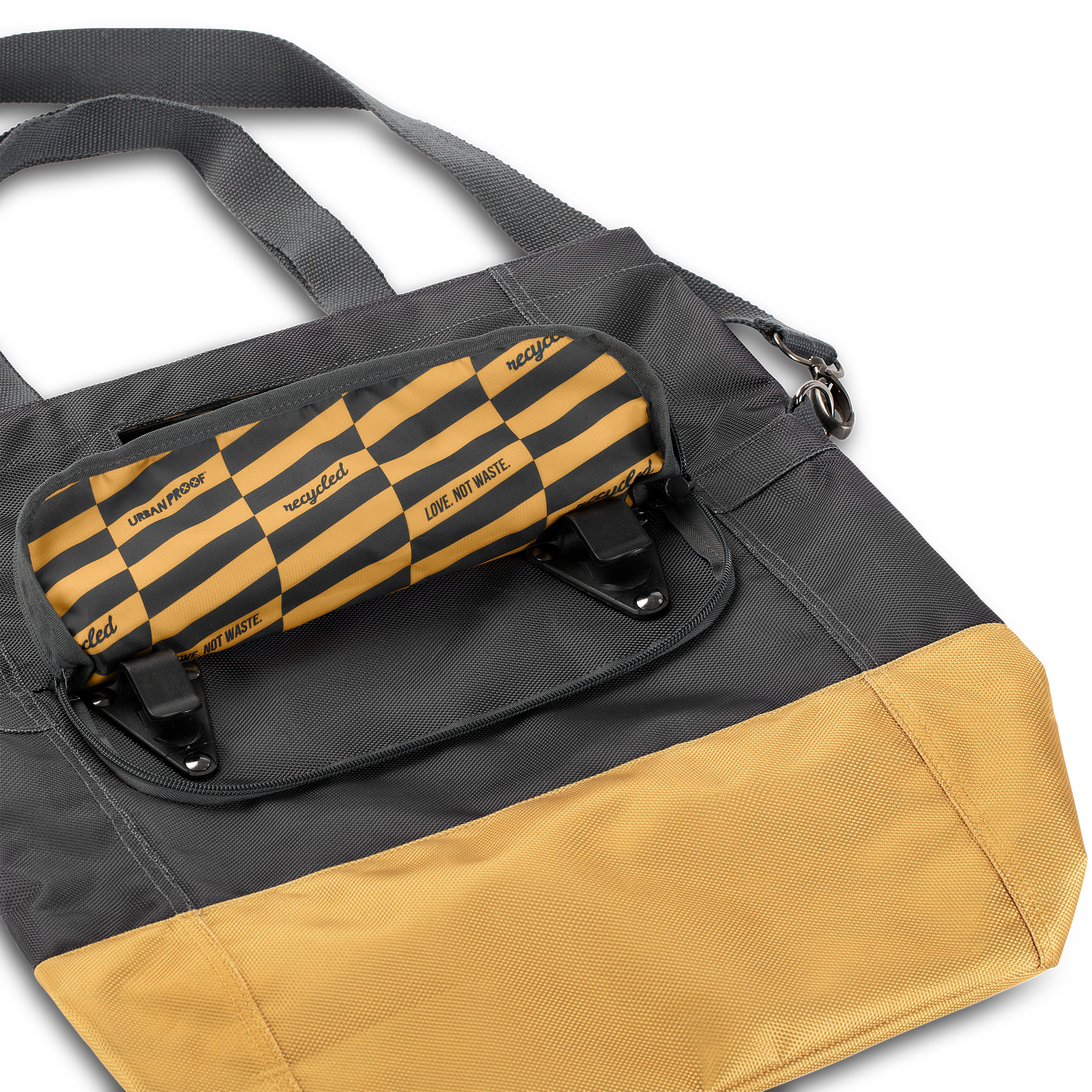 URBAN PROOF Gerecyclede shopper fietstas 20 liter - grijs/geel