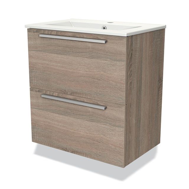 Maxaro Badkamermeubel 60cm Modulo Slim Eiken 2 Lades Vlak Wastafel Keramiek