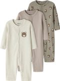 NAME IT - NBNNIGHTSUIT 3P AOP NOOS Baby Pyjama's Lange Mouw Unisex Gebloemd Katoen/Elastaan Vintage Khaki Maat 68 (3 stuks)