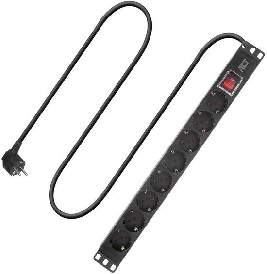 ACT Stekkerdoos PDU 19" CEE7/7 9-voudig type F, 3m H05VV-F 3G1.5 PD3005