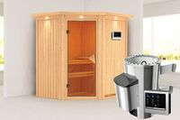 Karibu Tonja Sauna porte en verre bronze poêle bio 3,6 kW commande externe