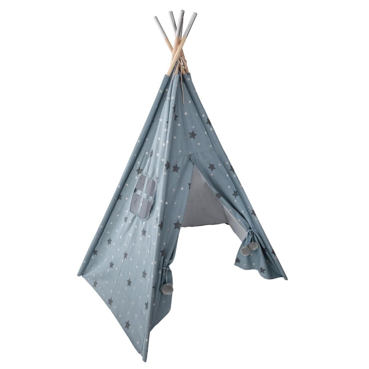 Atmosphera Kids Tipi Wigwam - Blue with Grey and Silver Stars - Play Tent - Height 160 cm - Cotton
