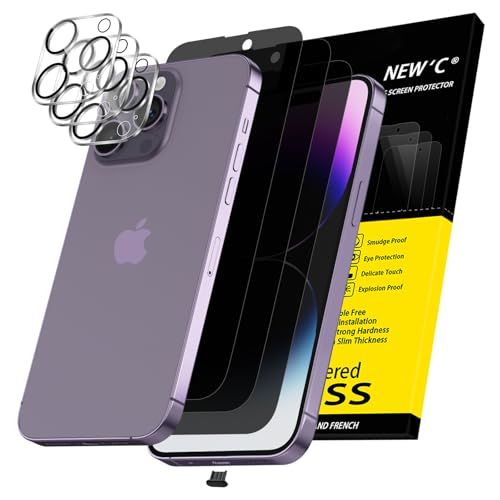 NEW'C 3 x Privacy Screen Protector voor iPhone 14 Pro (6,1 inch) en 3 x Camera Lens Protector