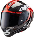 Alpinestars Supertech R10 Element Integraalhelm Zwart Carbon Fel Rood Wit Glossy