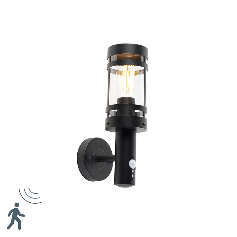 QAZQA Moderne buitenwandlamp zwart met bewegingssensor - Gleam