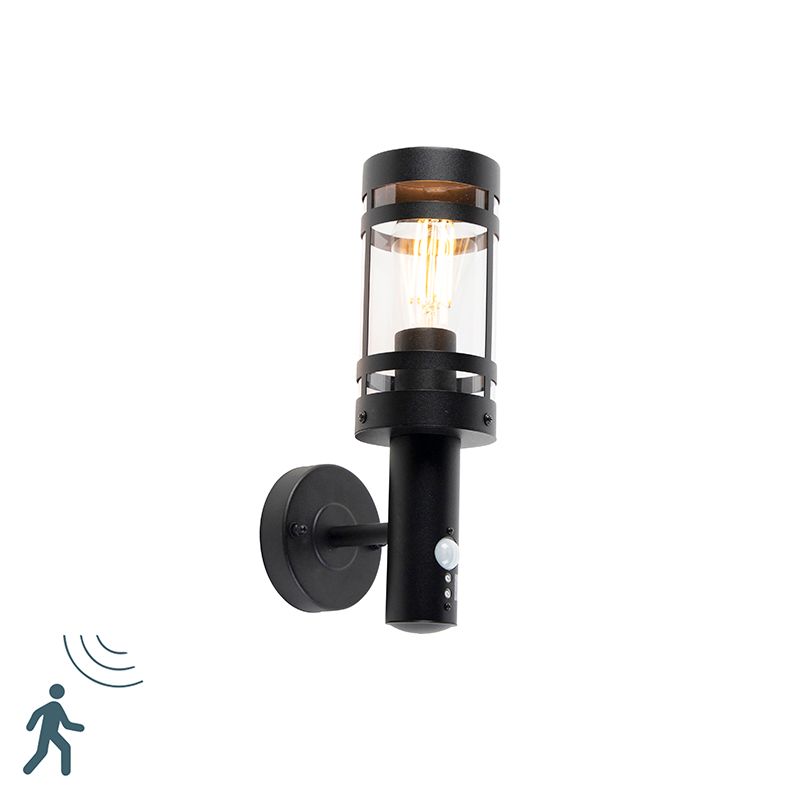 QAZQA Gleam - Buitenwandlamp met Bewegingssensor - Zwart