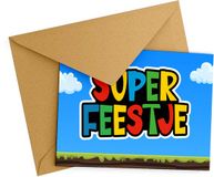 Kleurmedia Uitnodiging kinderfeestje Super Feestje + Enveloppen - 10 stuks