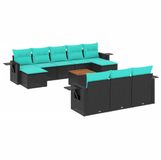 vidaXL 11-delige tuinbankset met kussens, zwart, polyrotan