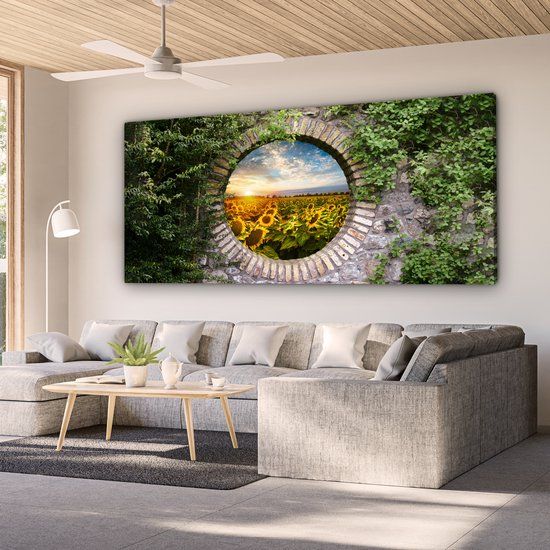 OneMillionCanvasses Canvas Schilderij 160x80 cm - Zonnebloemen - Rechthoekig