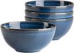 Markenlos Ossia vintage ontbijtset van keramiek voor 4 personen - 4-delige serviesset in blauw aardewerk