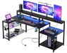 Bureau de jeu en forme de L, 181 cm, avec éclairage LED, 3 prises de courant et 2 ports USB