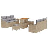 Tuinbankset vidaXL Tuinbankset 9-delig met kussens beige poly rattan acacia