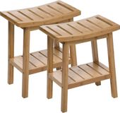 Merkloos / Sans marque 5Five Douche of bijzet krukje - 2x - bamboe hout - lichtbruin - L40 x B25 x H46 cm