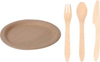 Duni Benelux B.V. Houten verjaardag bestek voor 12x personen set en 20x Duurzame papieren taart/hapjes bordjes 23 cm