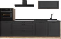 Vicco Complete keukeneenheid R-Line, Antraciet landelijk/Goudkleurig Eiken, 280 cm zonder werkblad