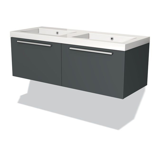 Maxaro Badkamermeubel 120cm Modulo Donkergrijs 2 Lades Vlak Wastafel Mineraalmarmer