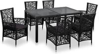 vidaXL 7-delige Tuinset Poly Rattan Zwart