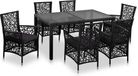 vidaXL 7-delige Tuinset Poly Rattan Zwart