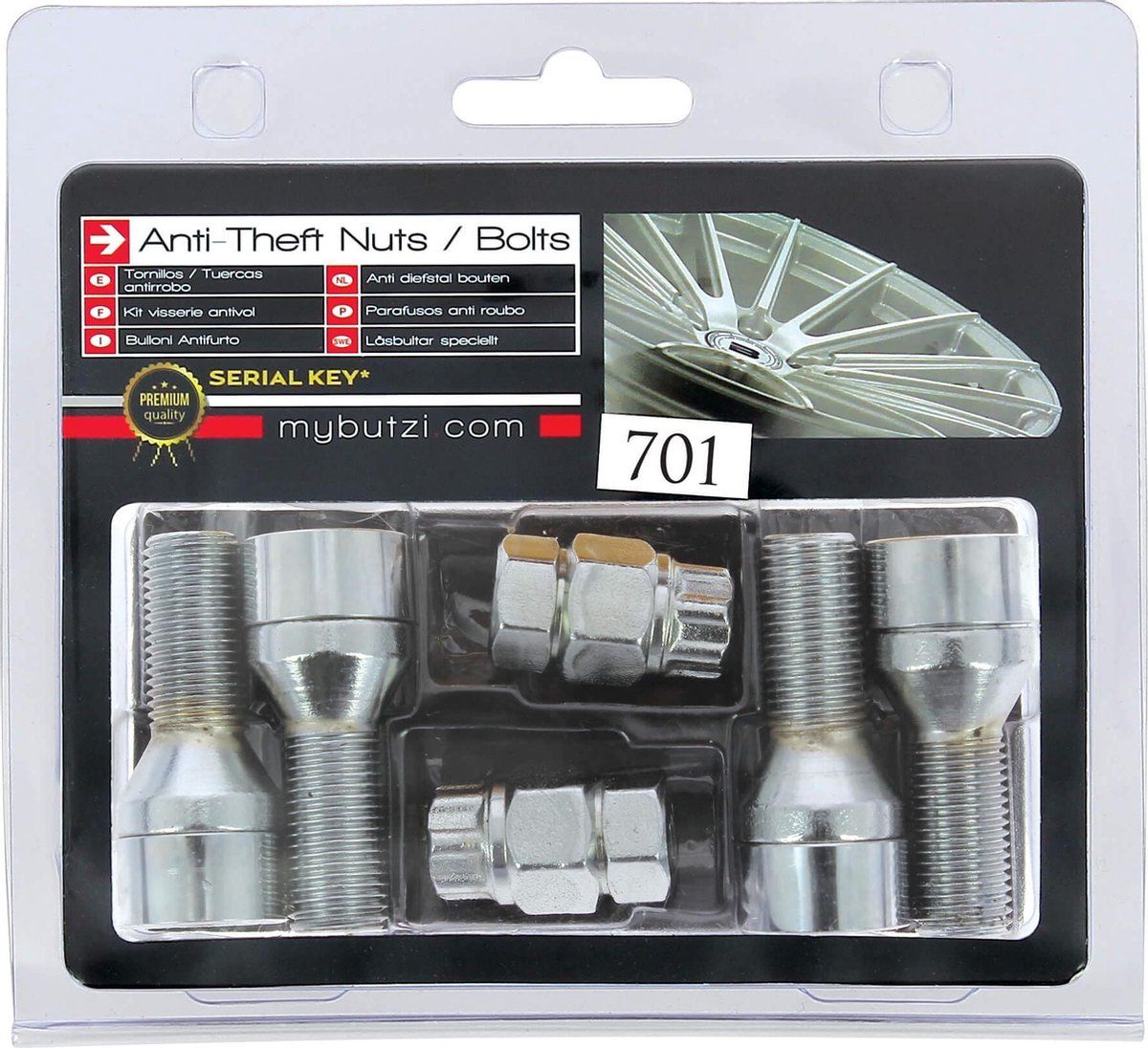 Butzi Anti-diefstal Wielbouten M14 X 1.50 T17 6-delig