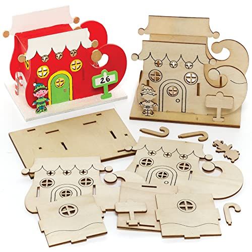 Baker Ross FE967 Elf Houten Model Set - Pak van 3, Theelichthouder om te Versieren en Tentoon te Stellen, Ideaal Kinder Knutselproject.