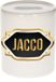 Bellatio Decorations Shoppartners Bv Spaarpot met voornaam Jacco - wit - met goud/zwart embleem - 8 x 9 cm - keramiek - met afsluitdop - cadeau verjaardag