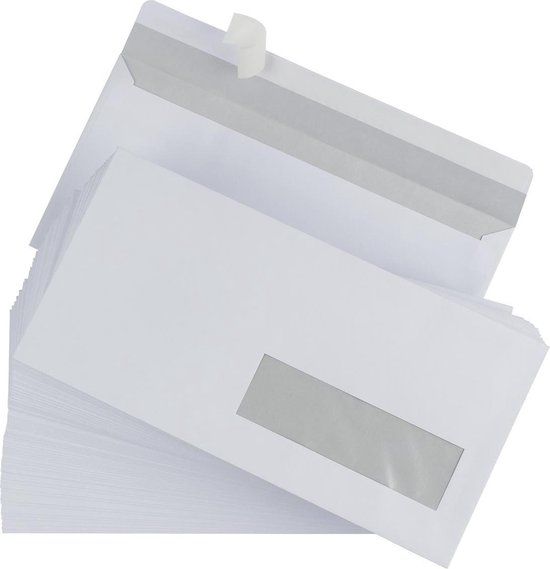 Gallery enveloppen 110 x 220 mm - Venster rechts - Stripsluiting - Doos 500 stuks