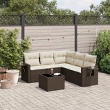 vidaXL 6-delige Loungeset met Kussens, Poly Rattan, Bruin