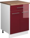 Vicco Fame-Line Onderkast voor spoelbak/kookplaat Bordeauxrode hoogglans/Wit 60 cm met lade WB Eik