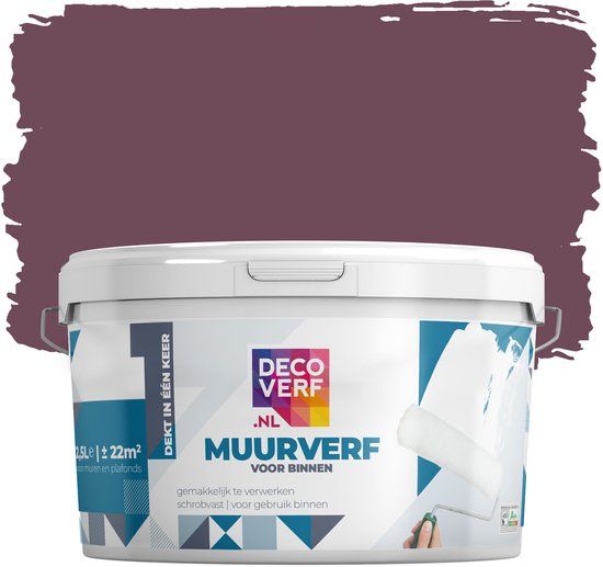 Decoverf.nl Decoverf Muurverf Mat Aubergine - 2.5L - Voor binnen