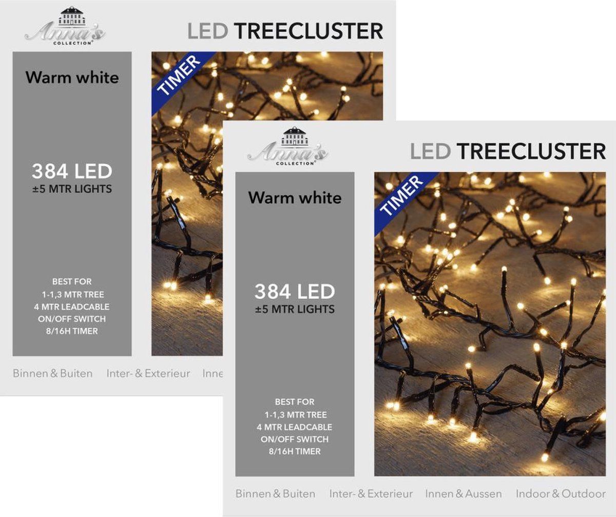 Anna's Collection 2x Kerstverlichting clusterverlichting 384 lampjes warm wit 5 mtr - Met timer en dimmer