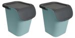 Lot de 2 Poubelles de Tri 40L empilable avec poignée - Vert d'eau - Plastique Recyclé - Origine France