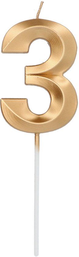 Folat Kaars cijfer 3 glamour goud metallic