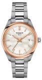 Tissot PR 100, 34mm, zilverkleurige dameshorloge met gouden accenten