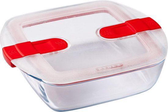 Pyrex Cook & Heat Vierkante Schaal met Deksel - 20 x 17 cm - Transparant