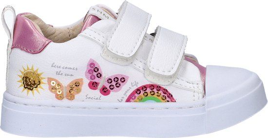 Shoesme Witte Sneaker Met Vlinders - Sneakers Kinderen - Meisjes - White Pink - Microfiber leer - Maat 24