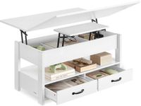 VASAGLE Table basse – Réglable en hauteur – Avec tiroirs et compartiments – Blanc neige