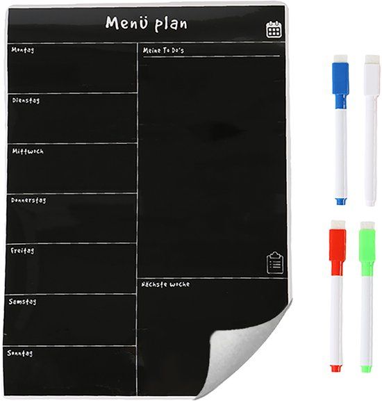 Relaxdays Maaltijdplanner, weekplanner, zwart, 30x42 cm, beschrijfbaar, magnetisch