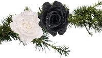 Billiet - Vanlaere Kerstboomversiering fleurs sur clip - 2x pièce - blanc et noir - 10 cm