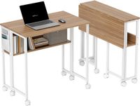 HOMCOM Bureau pliant avec roulettes et étagère pour bureau à domicile, 80 cm, naturel