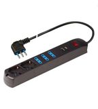 Poly Pool PP2535.2 vijfvoudige stopcontact: 5 stopcontacten 10/16 A + 2 USB (A+C) stekker 10 A zwart