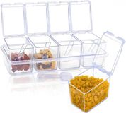 Boîte à épices transparente sans marque, set de 4, étagère à épices avec couvercle et cuillère, récipient de rangement pour épices, sel et sucre