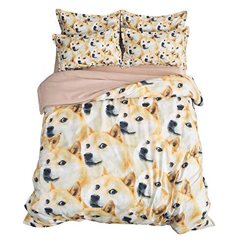 Stillshine 3D Dog Patroon Beddengoed Sets Deluxe Microvezel 4 Stuks Kids/Adult Quilt Cover Bed Sheet Bed Cover met Rits Sluiting en Kussenslopen Hypoallergeen 200 * 230 cm Kleur 1