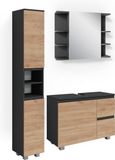 Vicco Badkamermeubel set J-Shape, Antraciet/Goudkleurig Eiken, 3-delig