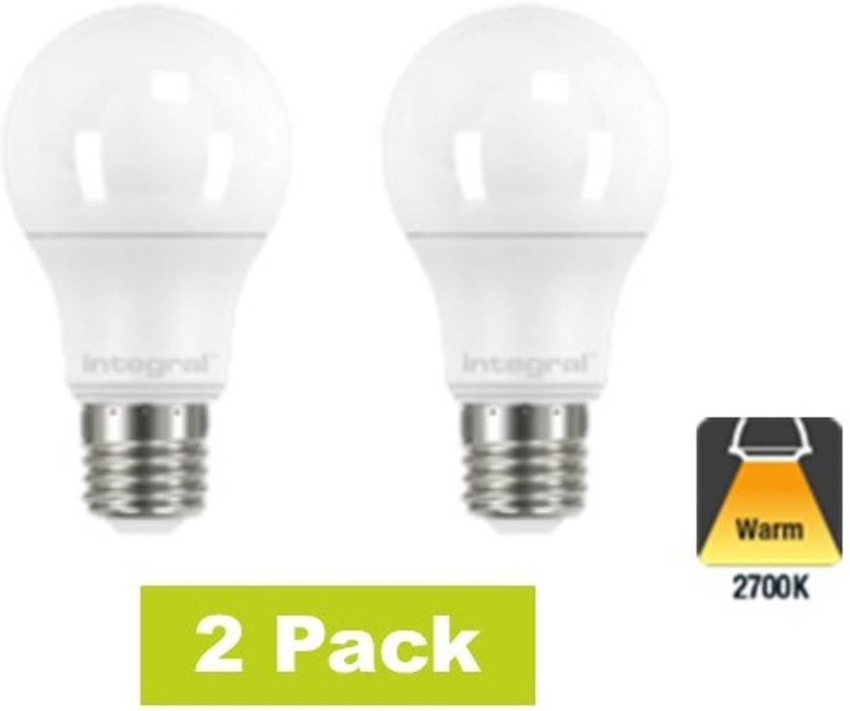 Integral 2 Pack - E27 Led Bol Lamp A60 - 6w - 470 Lm - 2700K Warm Wit - Non Dimmable